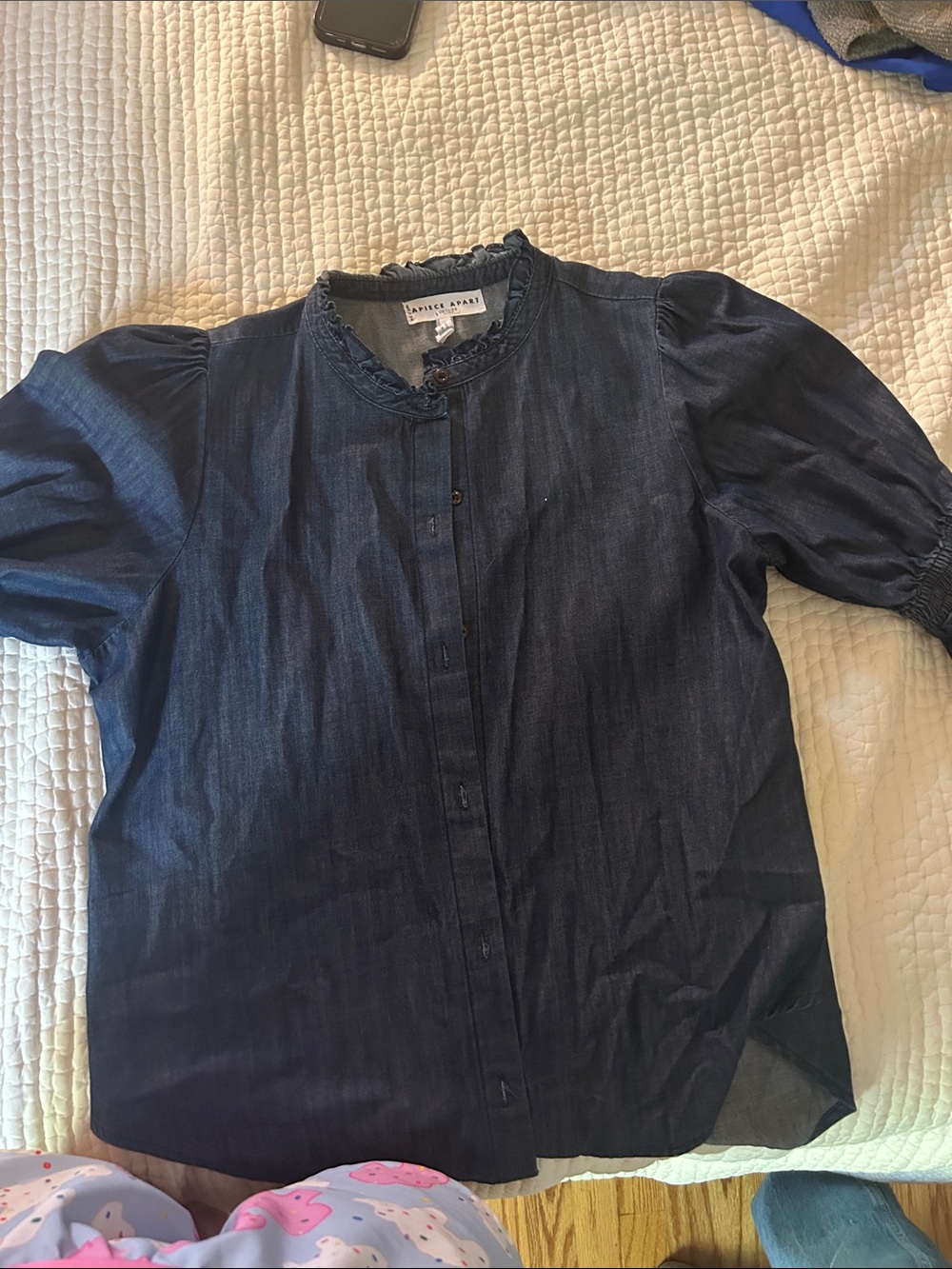 Apiece apart short sleeve denim blouse